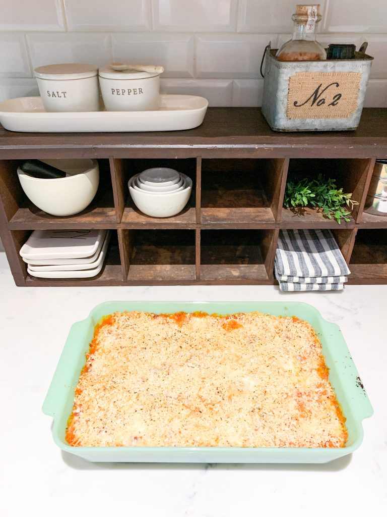 photo of the spaghetti squash casserole straight out of the oven to be served 
