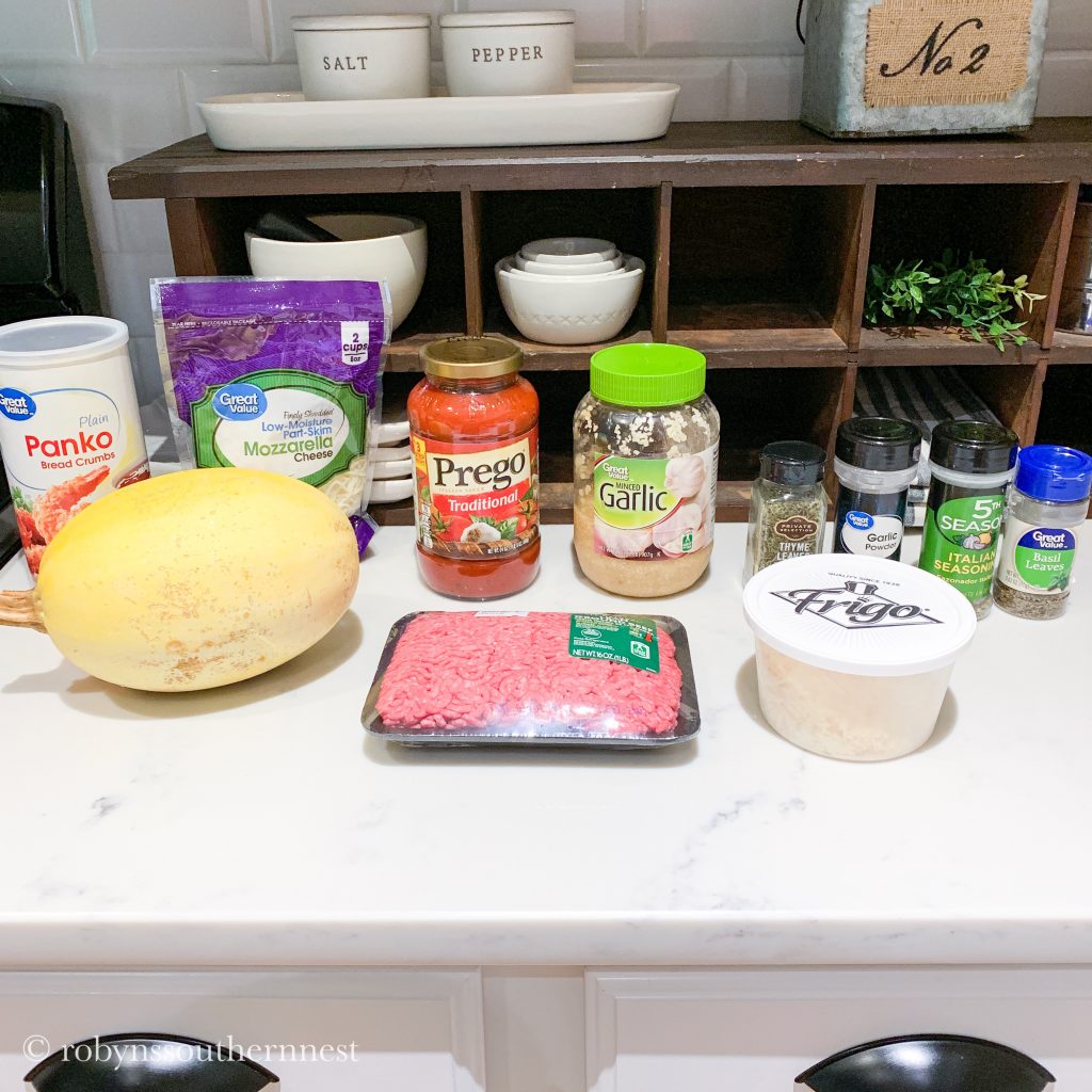 Ingredients for Spaghetti Squash Bake - Robyn's Southern Nest