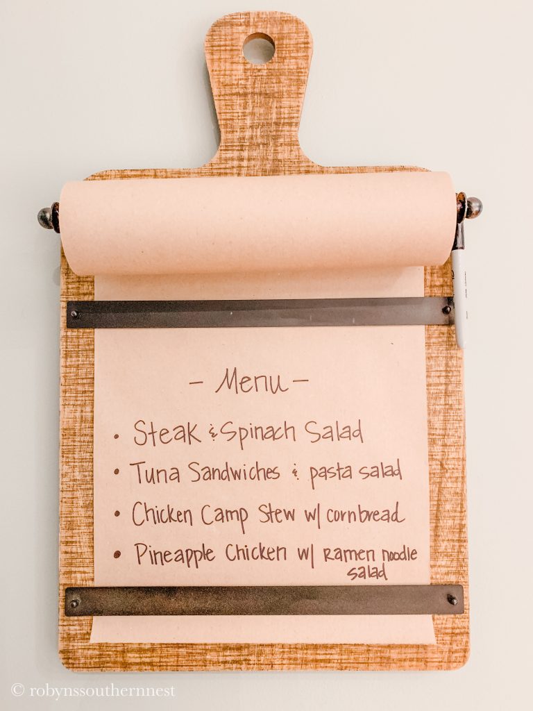 Message Board with Weekly Menu of Meals 