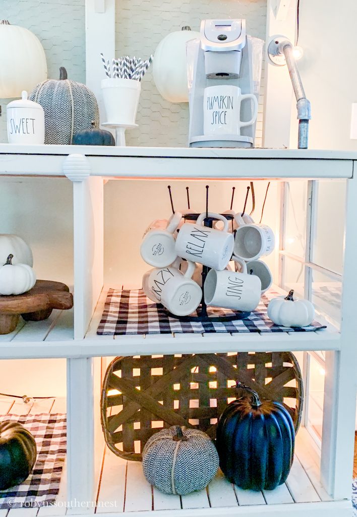 coffee bar decorated with pumpkins for fall 