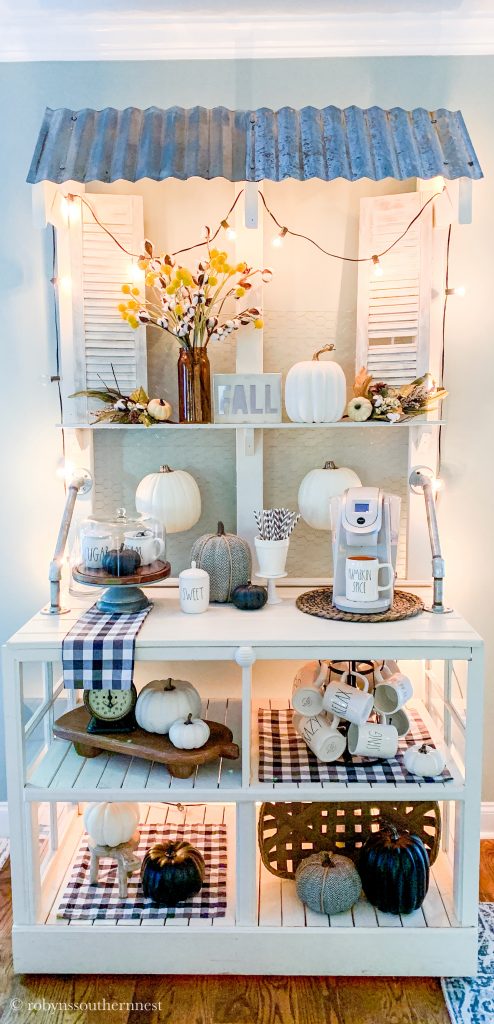 coffee bar decorated with pumpkins for fall 