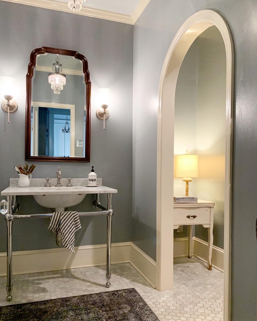 powder room with console sink